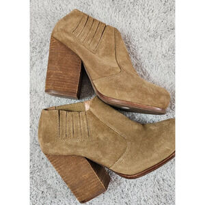 Jeffrey Campbell Yorktown Leather Brown 4" Stacked Heel Stretch Booties‎ Sz 7.5